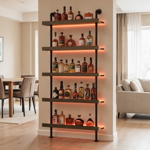 Stufiges weinregal mit led - weinregal,